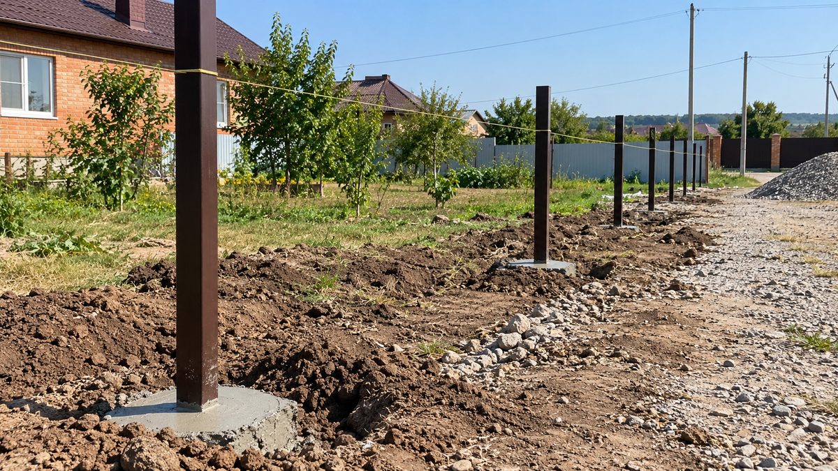 Установка столбов для забора